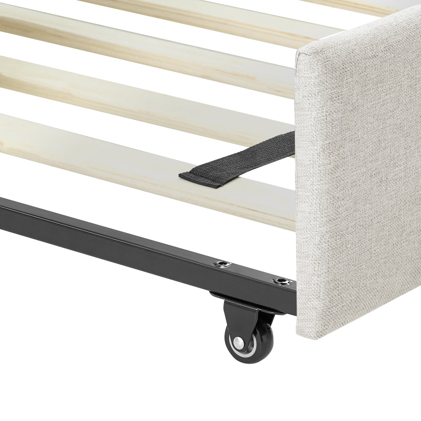 Twin Size Daybed with Trundle Upholstered Tufted Sofa Bed, Linen Fabric, Beige  (82.5"x42.5"x34")