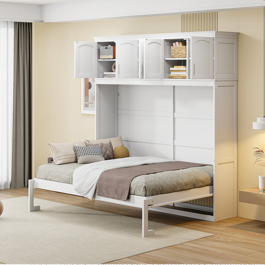 Murphy Wall Bed, Full Size, Plywood with Top Cabinets for Bedroom or Home Office