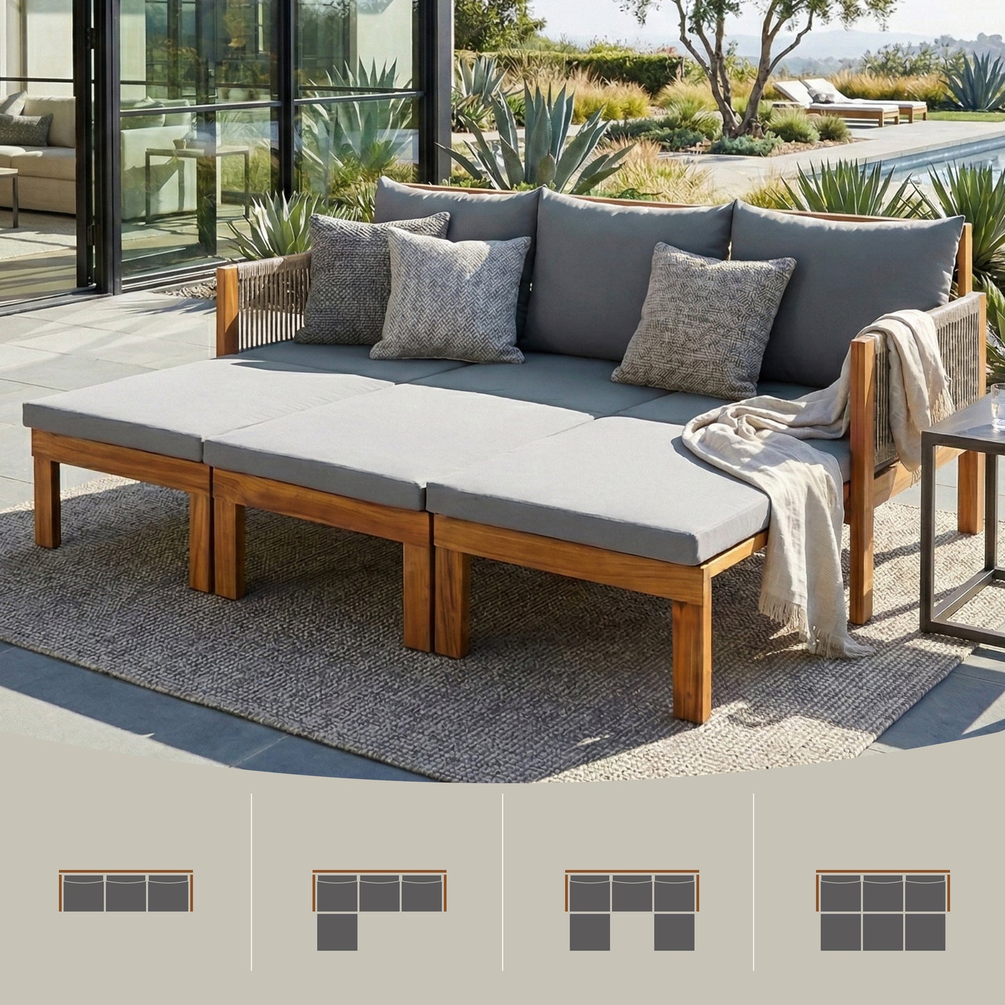 Outdoor Daybed Patio Sofa Bed 3 Seat Patio Sunbed Sleeper Couch for Backyard & Pool