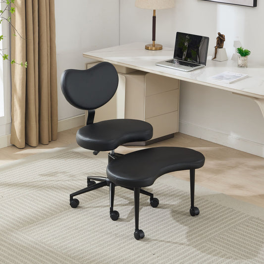 Office Chair Black PU Leather with USB/Power Access and Swivel Function for Home Office or Vanity Desk