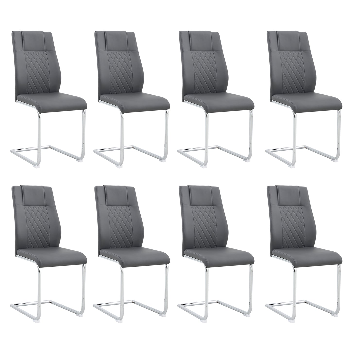Modern Dining Chairs Set of 8 – Faux Leather Padded Kitchen Chairs with Metal Legs, Upholstered Dining Seating