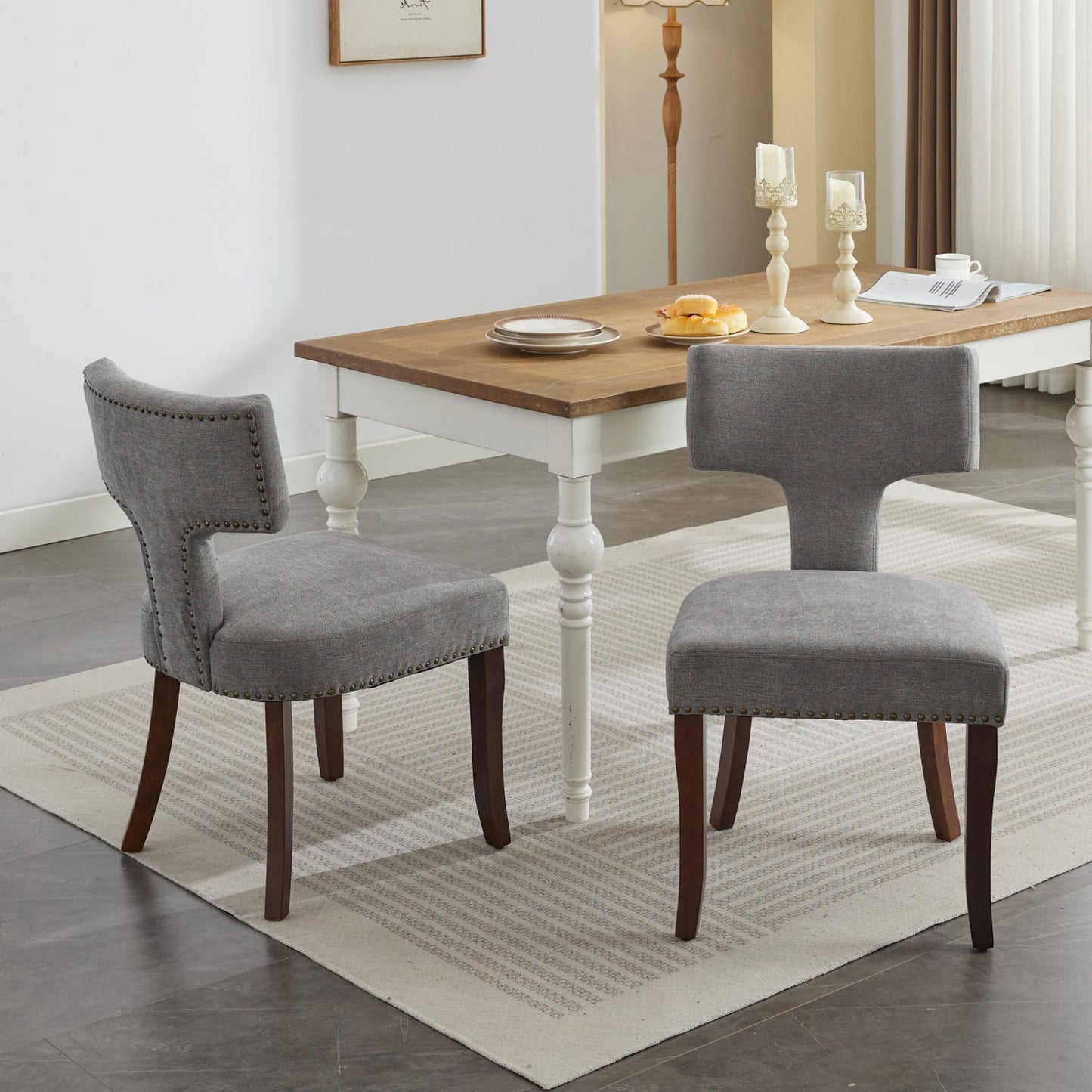 Mid Century Modern Dining Chairs Set of 2, Farmhouse Linen Fabric Upholstered Accent Chair