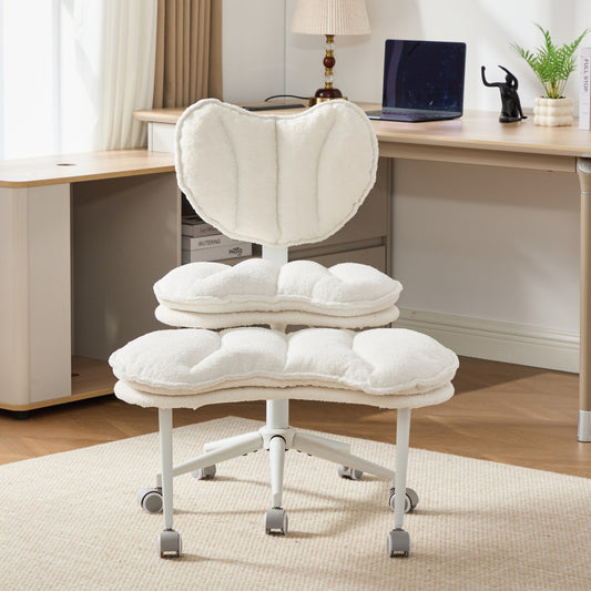 Office Chair Ivory Teddy with Swivel Function and Backrest for Home Office or Vanity Desk