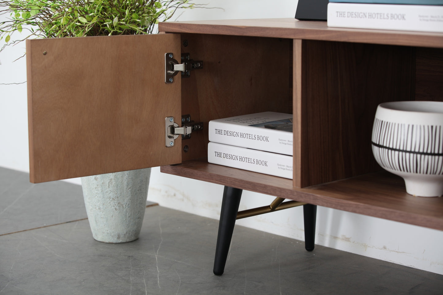 Mid-Century Modern Low Profile Media Console TV Stand, Walnut