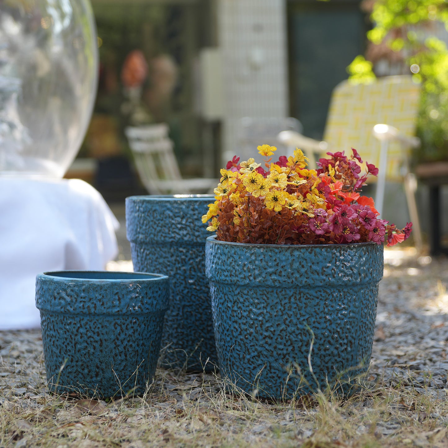 Handmade Ceramic Planter Set of 3, 15/12/9 Inch Diameter,or Orchids & Indoor Plants, Windowsill & Bookshelf Use, Breatha