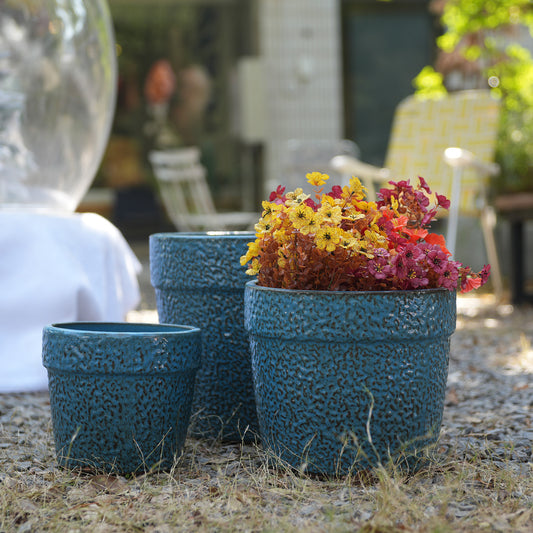 Handmade Ceramic Planter Set of 3, Textured Clay Plant Pots in 15", 12" & 9" Sizes for Succulents, Indoor Plants, Windowsills & Shelves