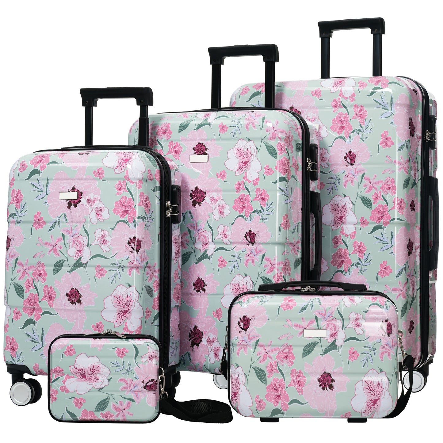 5pcs Hardside PC Luggage Set, Lightweight Durable Suitcases with Spinner Wheels and Lock