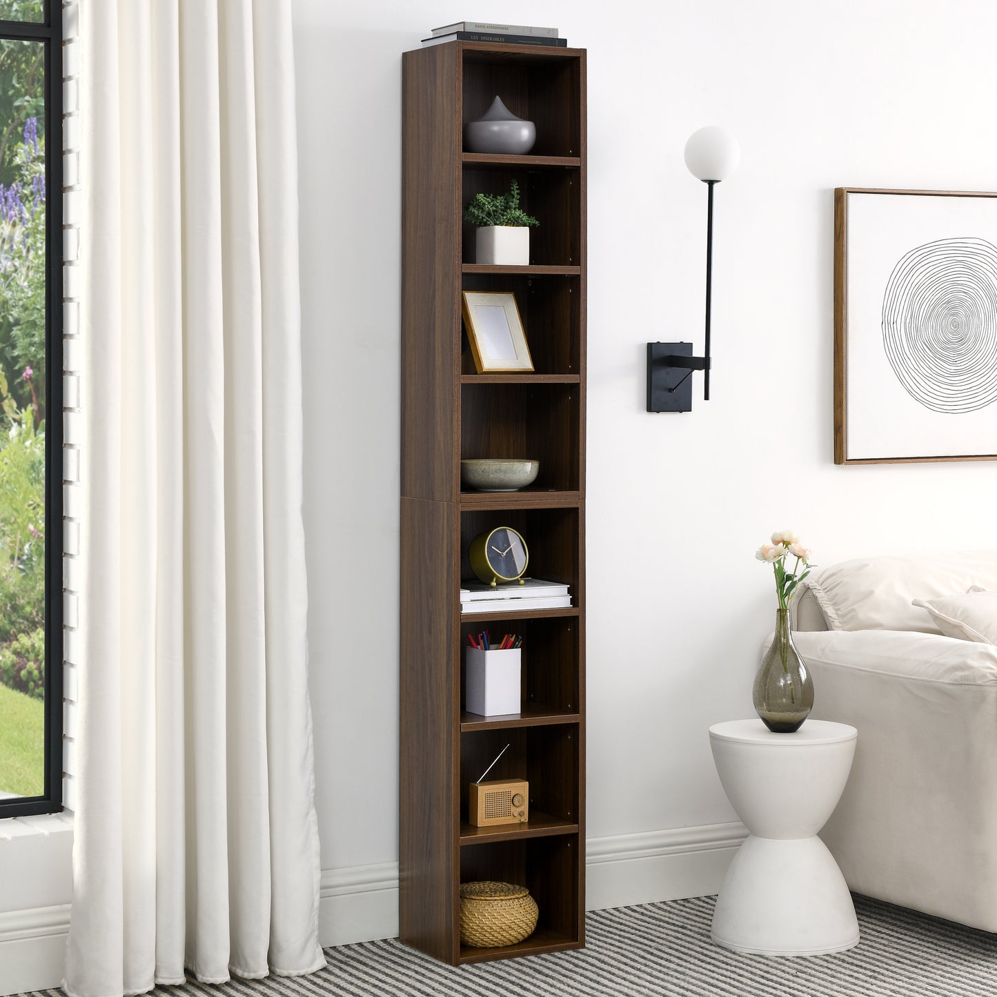 8-Tier Media Tower Rack, CD DVD Slim Storage Cabinet with Adjustable Shelves