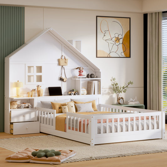 Murphy Wall Bed White Solid Wood and MDF with Storage for Bedroom and Guest Room