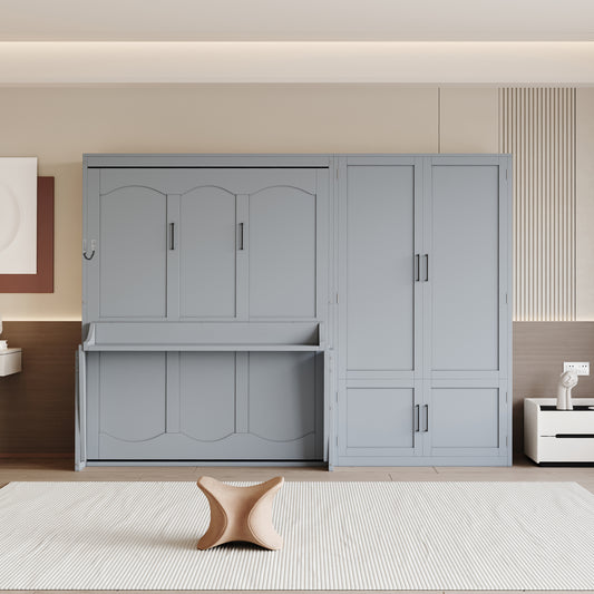 Murphy Wall Bed, Queen Size, MDF and LVL with Wardrobe Storage for Bedroom or Home Office