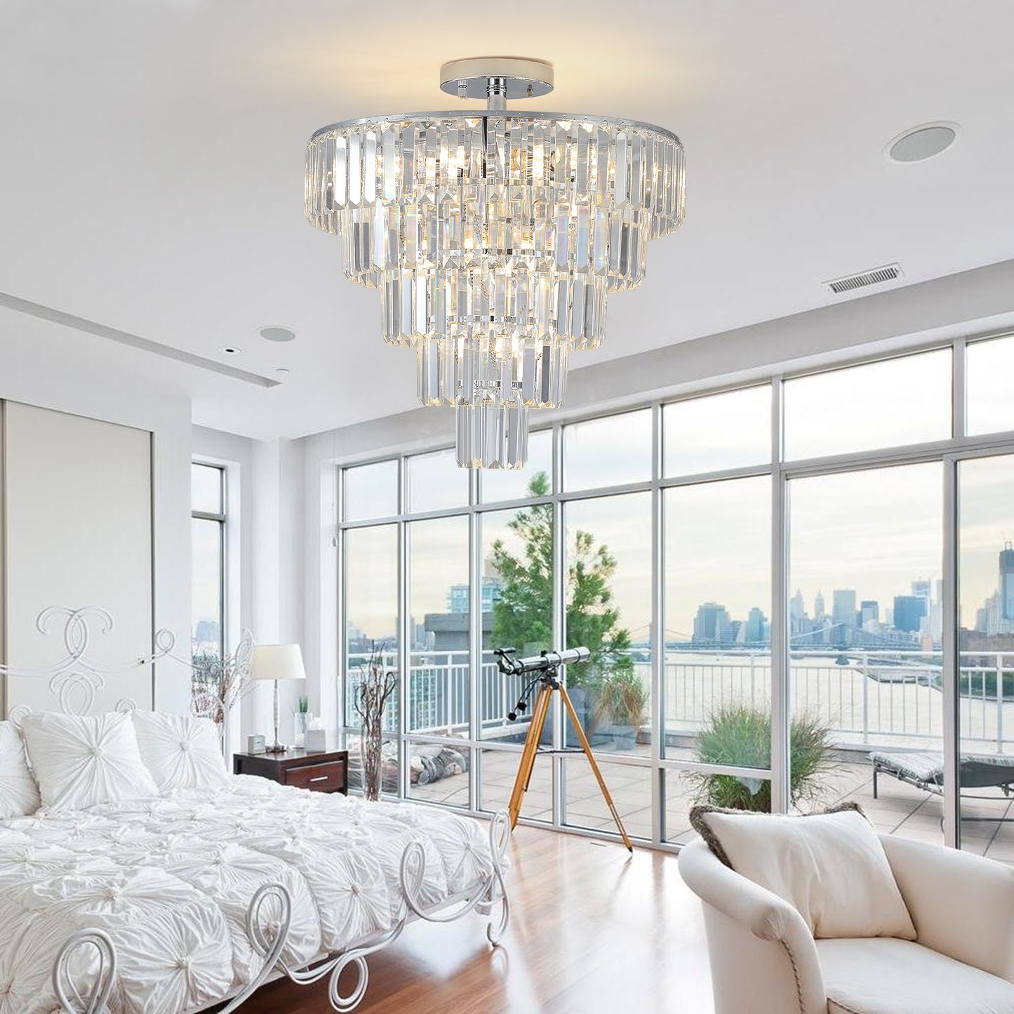 (Same as W1340110373/L5010) Large crystal chandelier in white chrome color, modern style chandelier, dining room, living room, bedroom (Without Bulb)