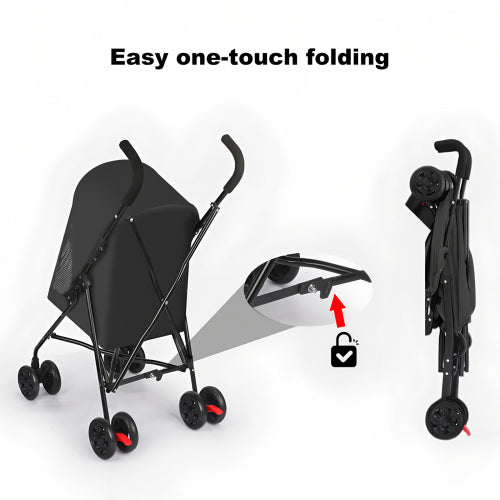 Lightweight Foldable Pet Stroller with Mesh Ventilation and Cup Holder – Travel Stroller for Small Dogs & Cats