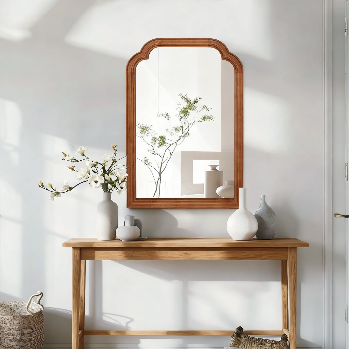 Rounded Corner Solid Wood Wall Mirror – 20" x 30" Modern Decorative Mirror for Bathroom, Bedroom & Entryway