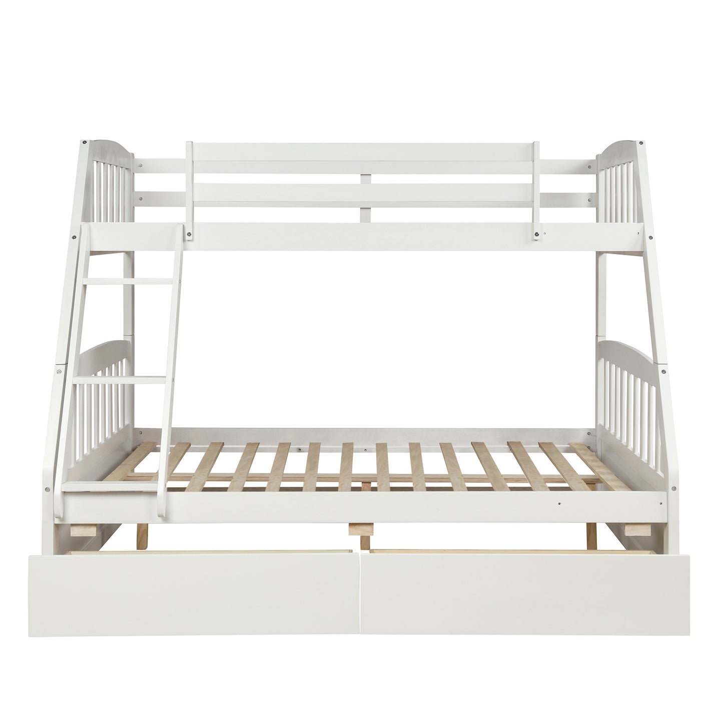 Solid Wood Twin Over Full Bunk Bed with Two Storage Drawers, White