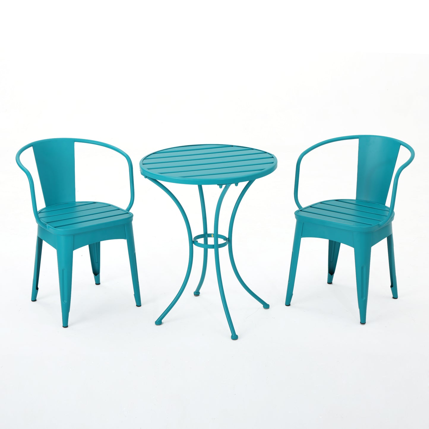 Colmar 3-Piece Metal Patio Bistro Set – Weather-Resistant Outdoor Table and Chair Set with Slatted Design