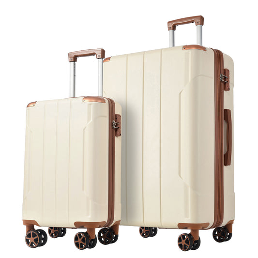 Black Brown and Brown white 2-Piece ABS Hardshell Luggage Set with TSA Lock, Spinner Wheels, Expandable