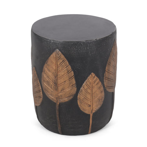 Outdoor Lightweight Concrete Side Table – Boho Copper Finish Accent Table, Patio & Indoor Decorative End Table