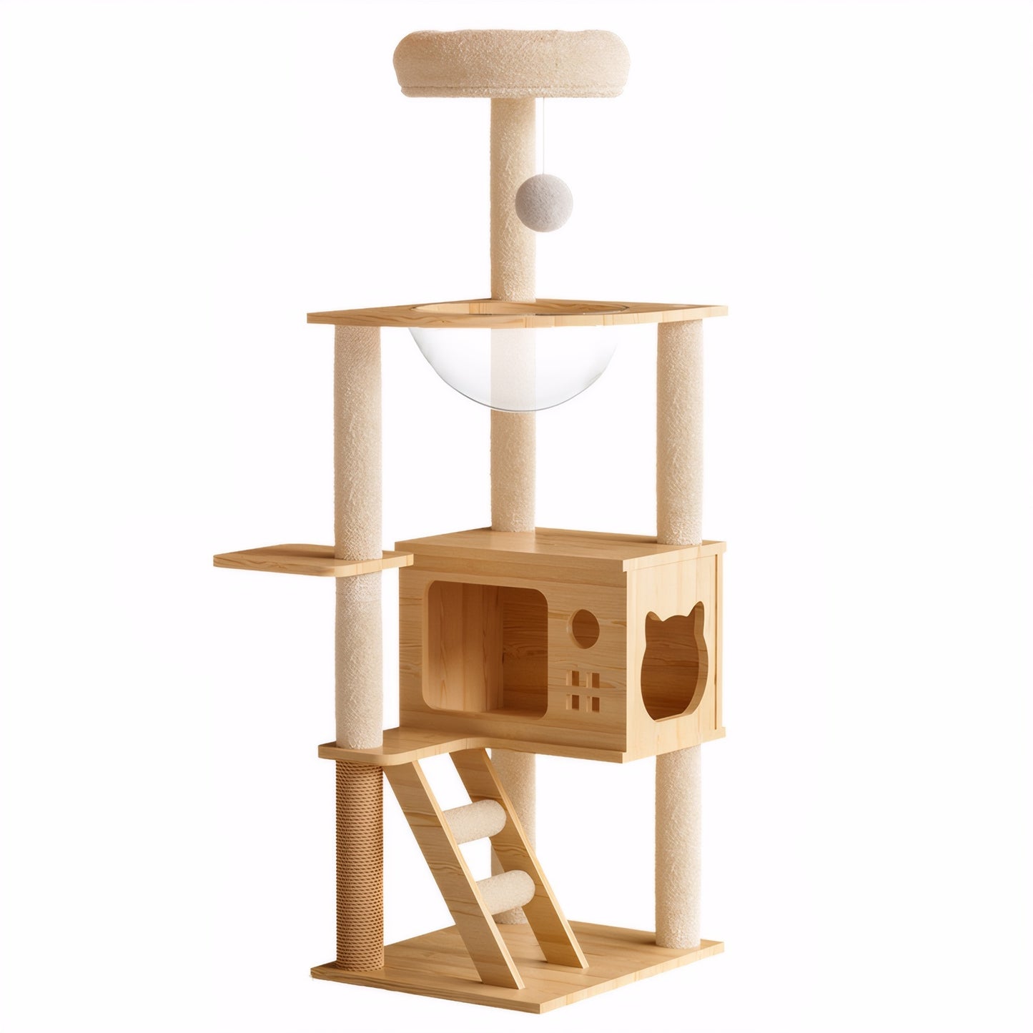 48.8" Modern Wood Cat Tree Tower with Sisal Scratching Posts – Indoor Cat Condo with Acrylic Hammock and Top Perch