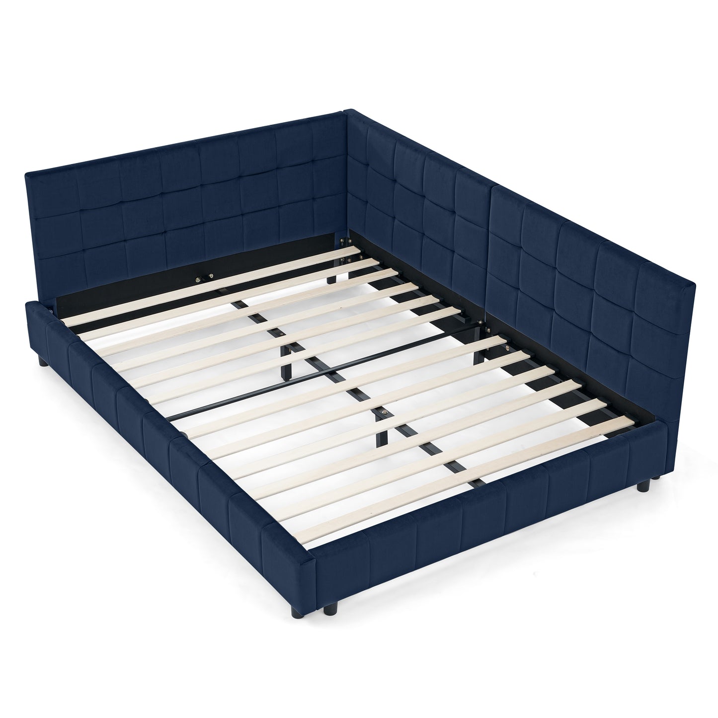 Mid-Century Full Size Velvet Upholstered Tufted Bed Frame with Backrest and Armrests
