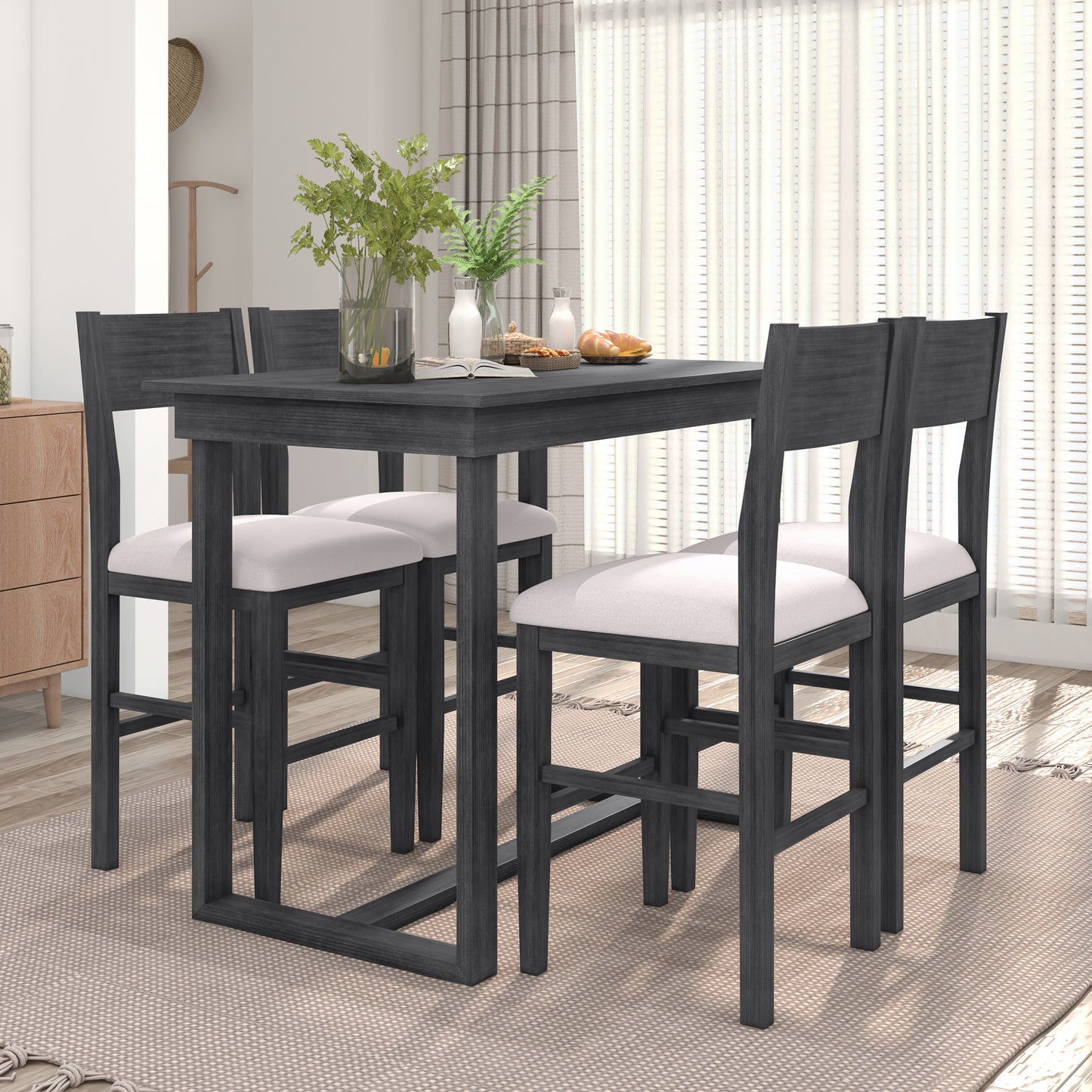 Farmhouse Counter Height 5-Piece Dining Table Set with 1 Rectangular Dining Table and 4 dining chairs for small places