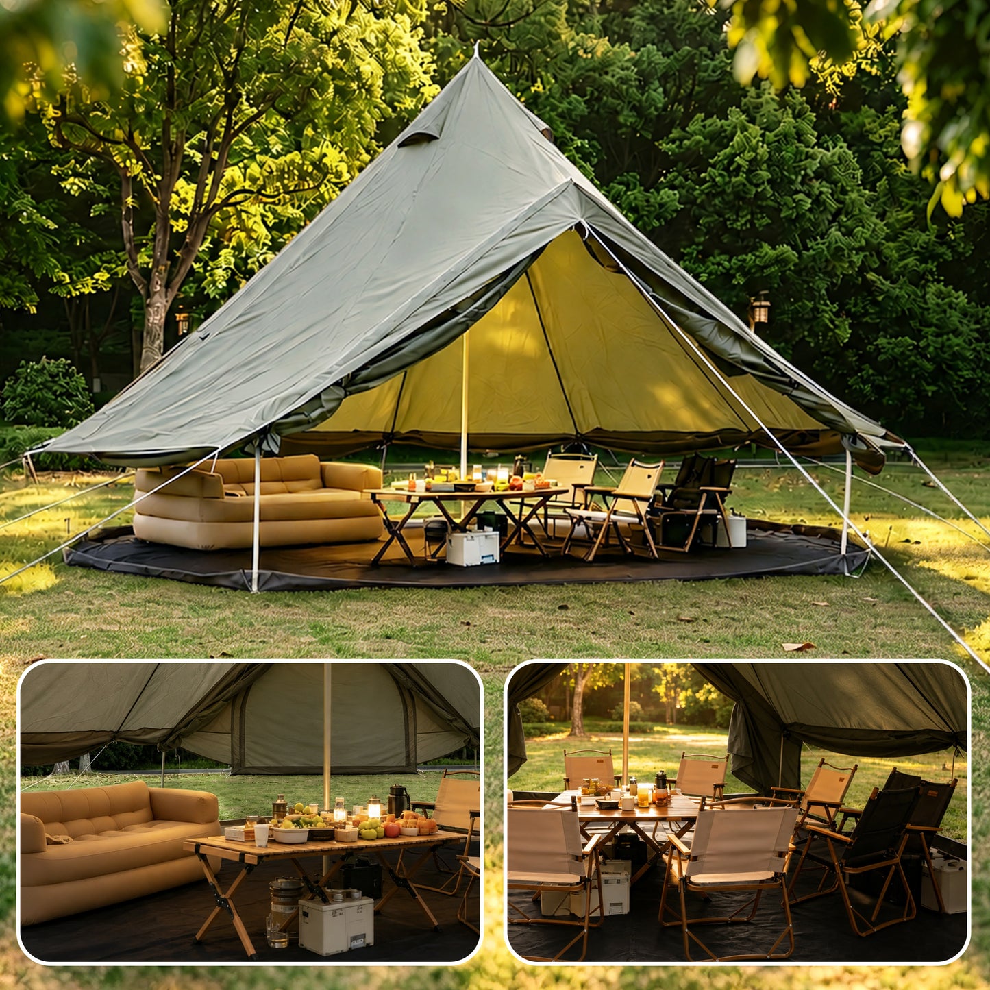 Oxford Bell Tent for Family Camping - Spacious 13.1ft Yurt with Stove Jack, Large Glamping Tents for 4-8 People, 4 Seaso