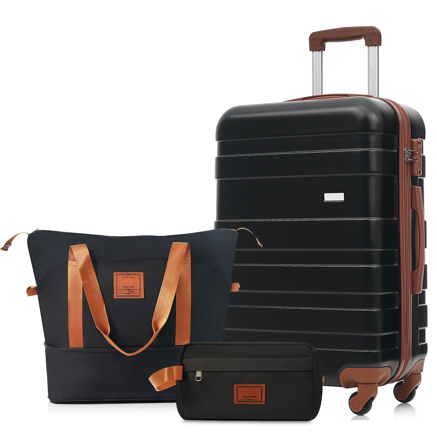 3-Piece Luggage Set - 24in Checked Suitcase with TSA Lock Travel Duffel Bag Wet-Dry Toiletry Bag