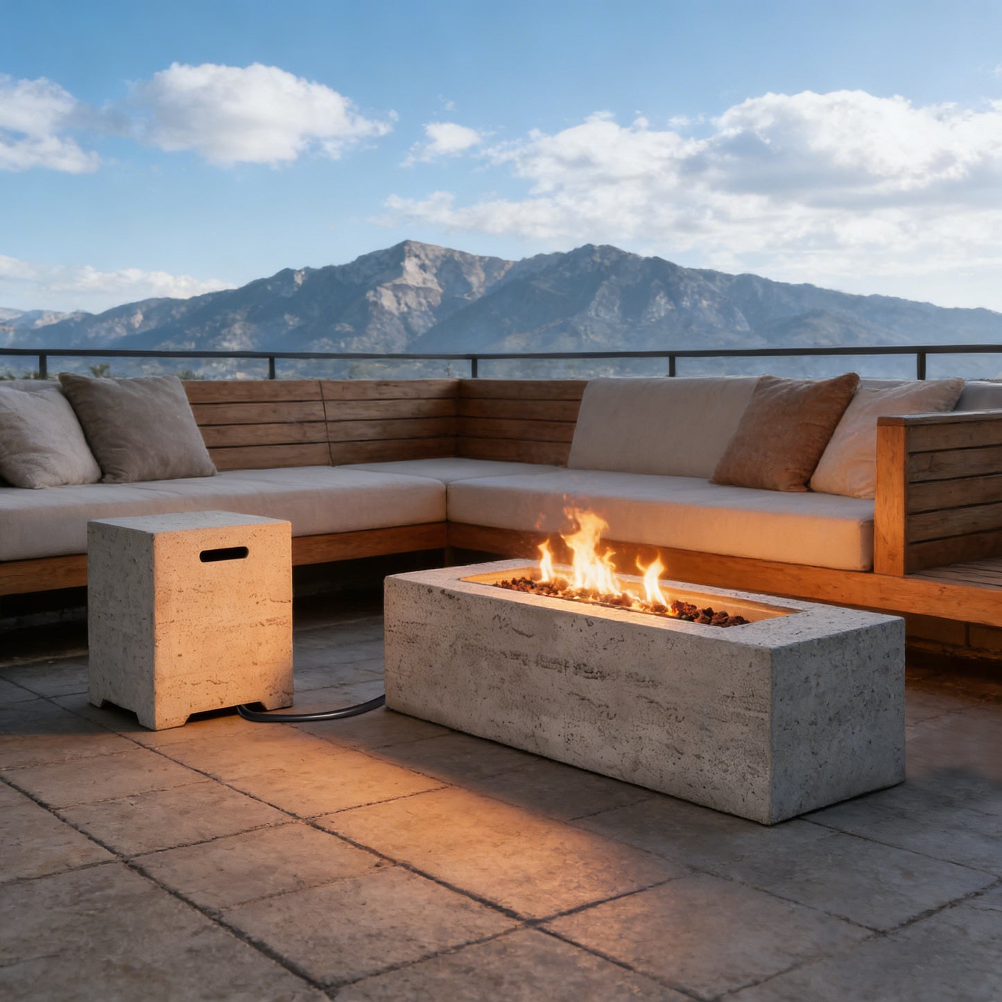 2-in-1 Outdoor Fire Pit & Propane Tank Stand Set,41.9''Outdoor Rectangular Propane Fire Pit 40000 BTU With 15.75''MGO Pr
