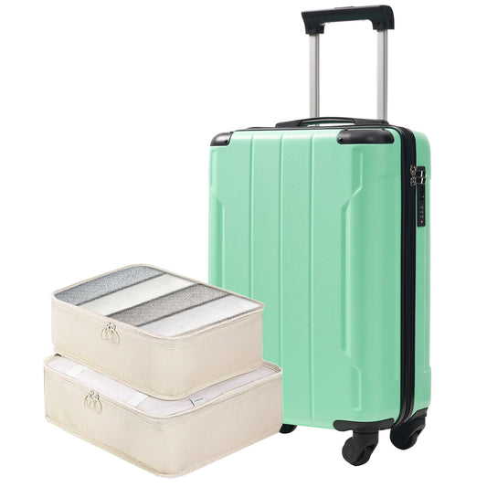 Creamy Green ABS Hardshell Carry-On Suitcase with TSA Lock, Spinner Wheels, Packing Cubes