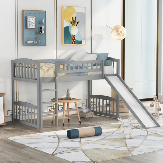 Loft Bed, Twin Size, Solid Wood with Slide and Ladder for Bedroom or Study Space