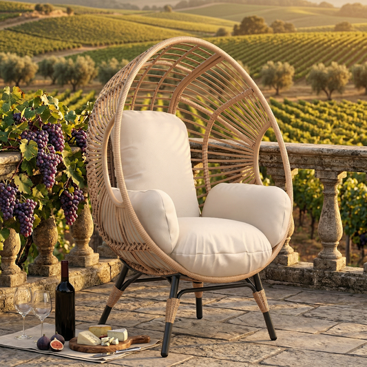Arc-Back PE Rattan Hanging Egg Chair with 8-Inch Cushion, Natural or Black Gray