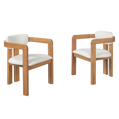 Set of 2 Acacia Wood Outdoor Armchairs with Cushions, Beige or Gray