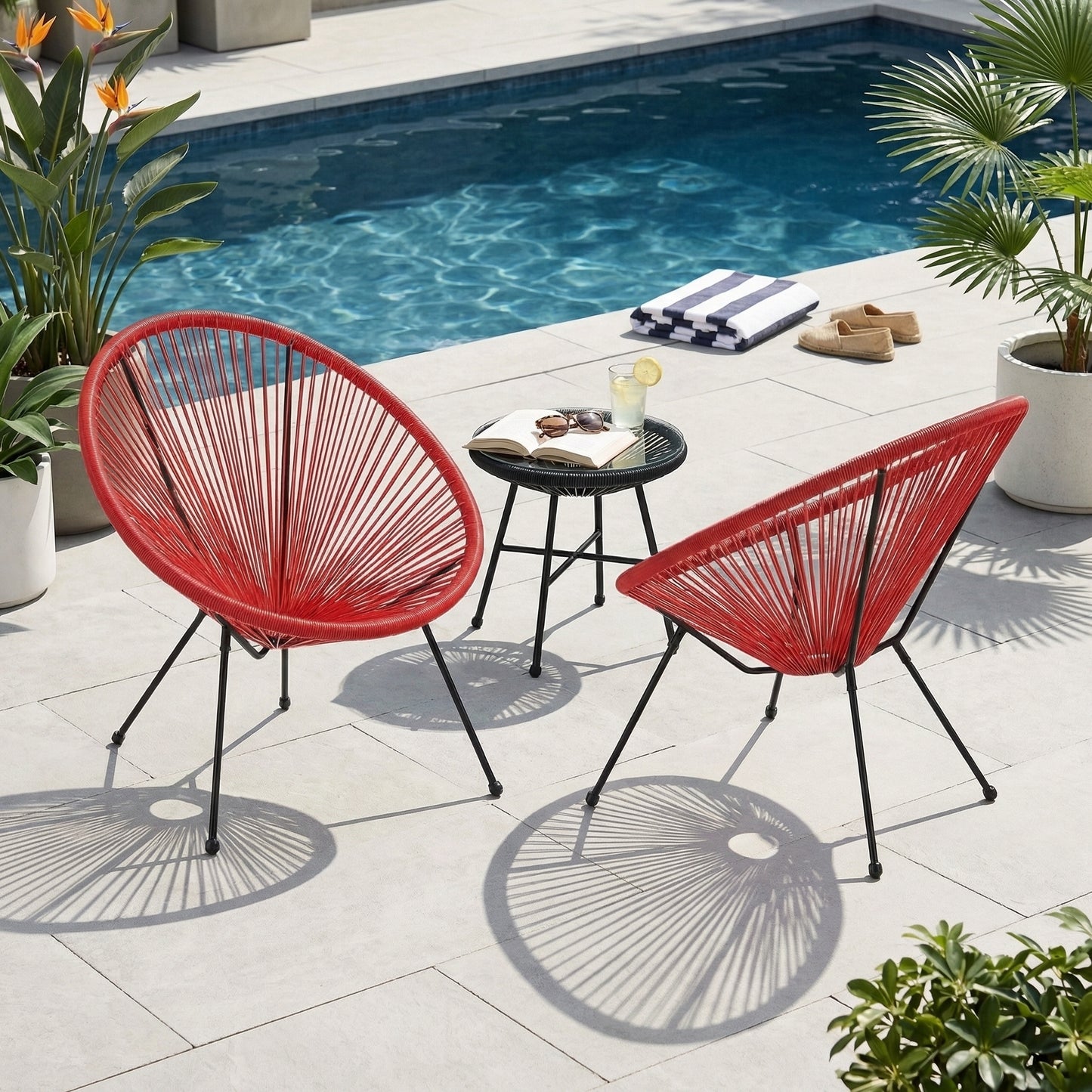 Outdoor Faux Rattan Basket Chairs Set of 2 – Modern Woven Patio Lounge Chairs with Steel Frame