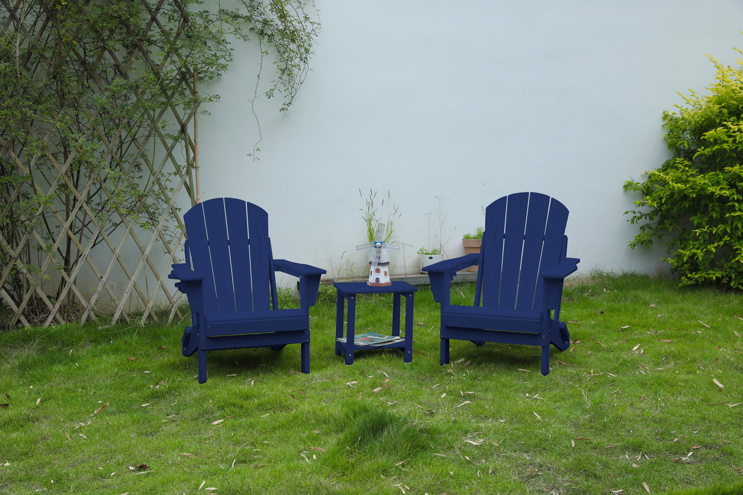 Folding Adirondack Chair with Side Table, 3-Piece Adirondack Chair Set with Wood texture