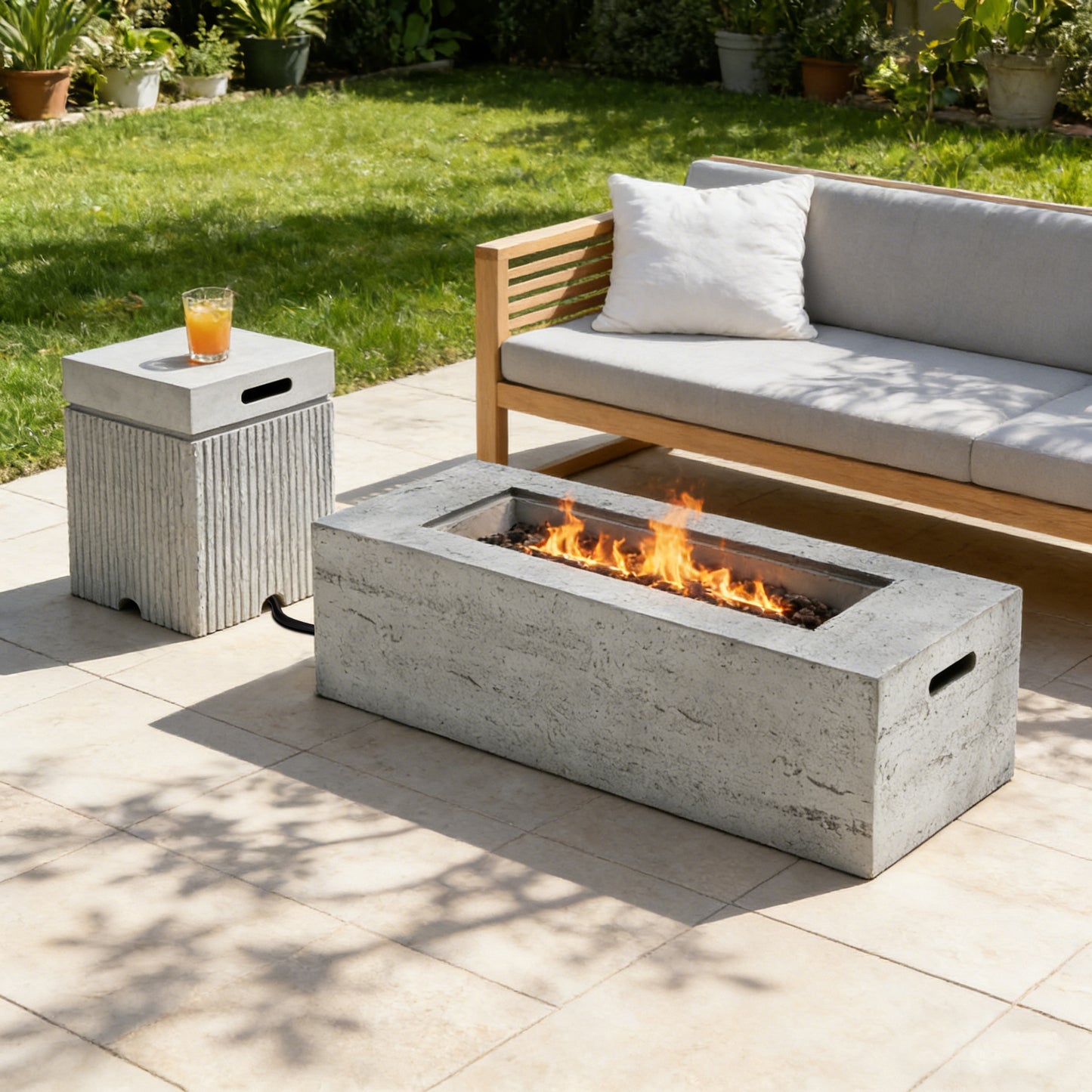 2-Piece Fire Pit Set: 41.9' Propane Fire Pit (40,000 BTU) with Burner & Lava Rocks and 15.75' MGO Tank Cover Table for 2