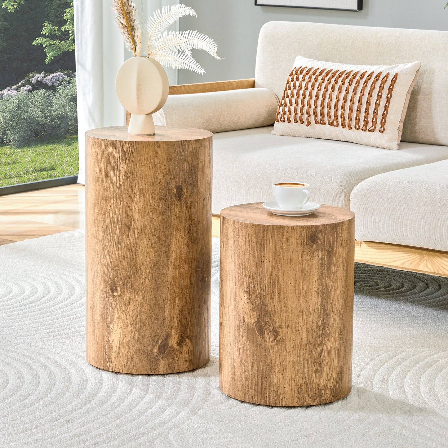 Modern Cylindrical Coffee Table – Minimalist MDF Round Accent Table, Living Room Side Table