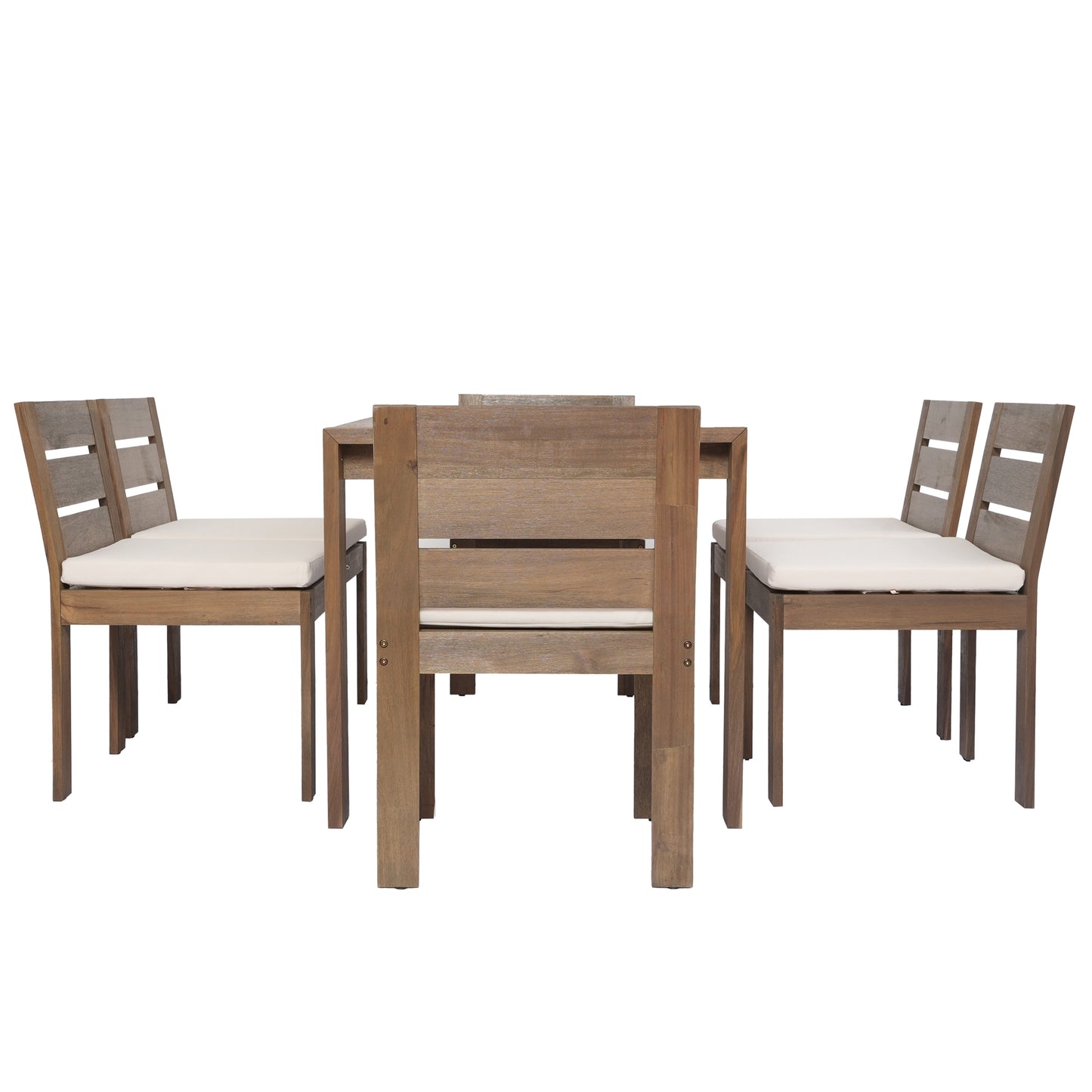 7 Piece Acacia Wood Outdoor Dining Set, Suitable for Patio, Balcony, Backyard