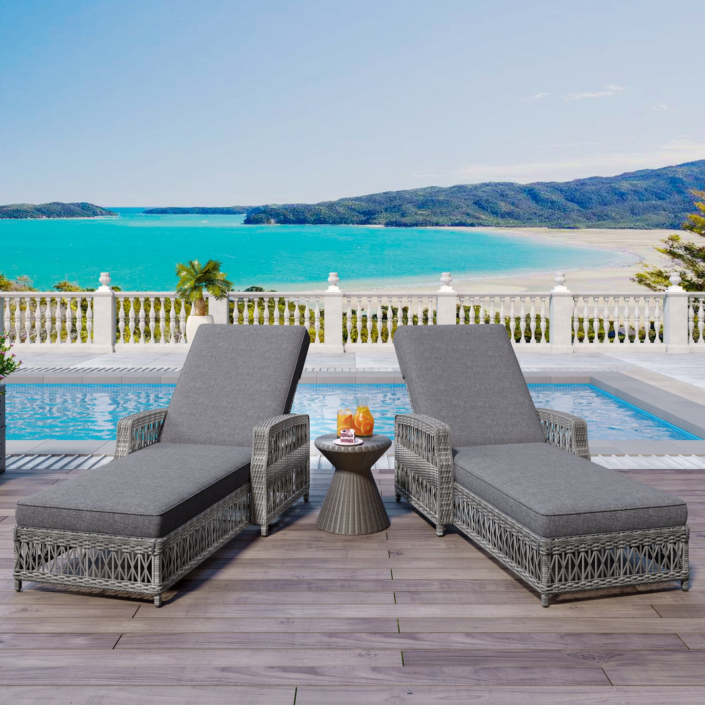 Outdoor Wicker Chaise Lounge – 72" Adjustable Reclining Patio Chair with Armrests & Cushions