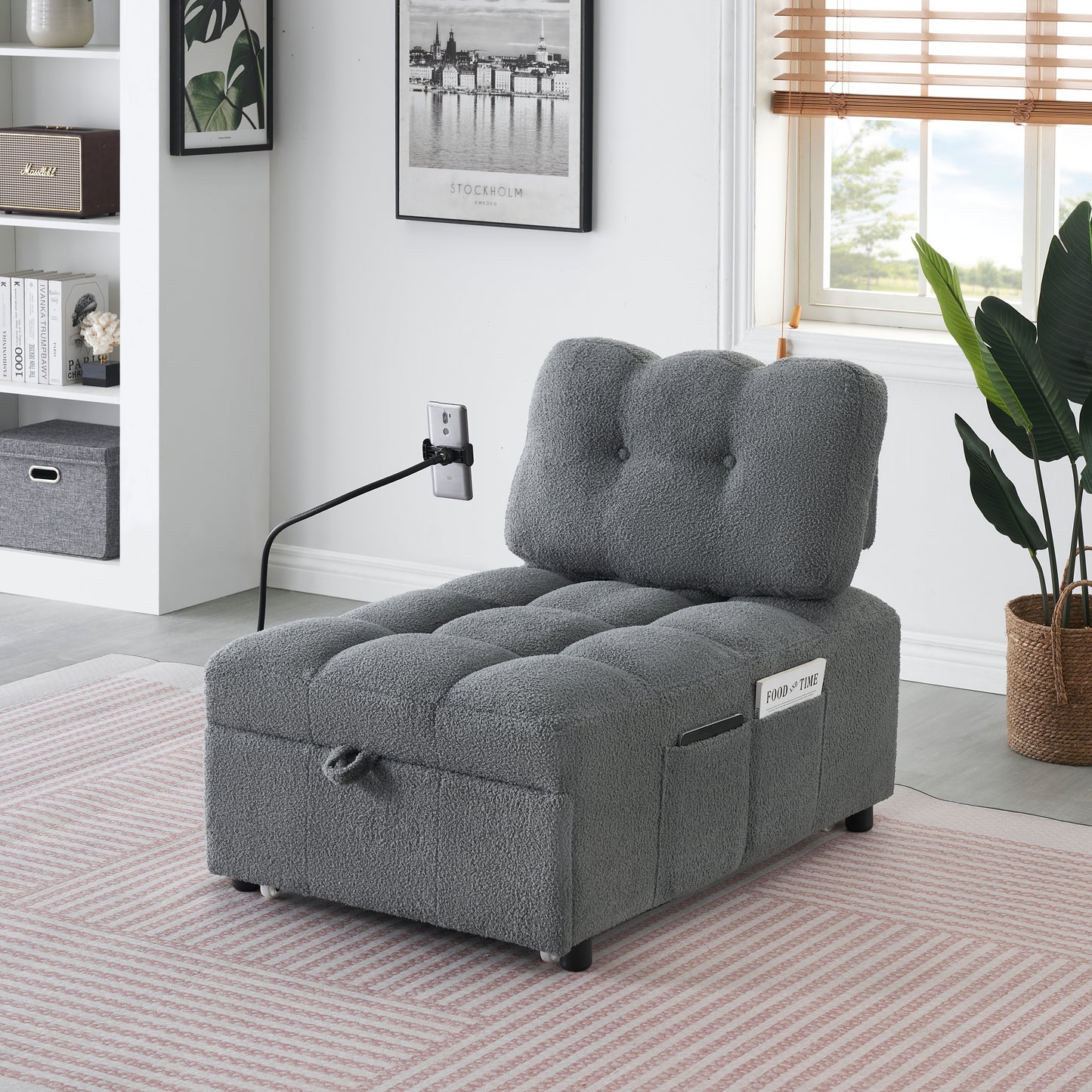 40.20 inches long, Teddy Sofa Fabric,a convertible sofa-cum-bed, for Apartment Office Living Room - Gray