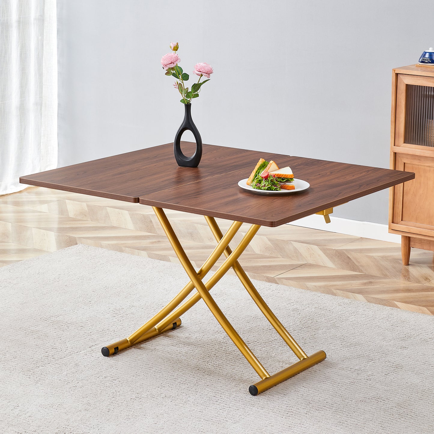 Modern Lift Top Coffee Table – Multifunctional Adjustable Table with Storage, MDF Desktop & Metal Legs