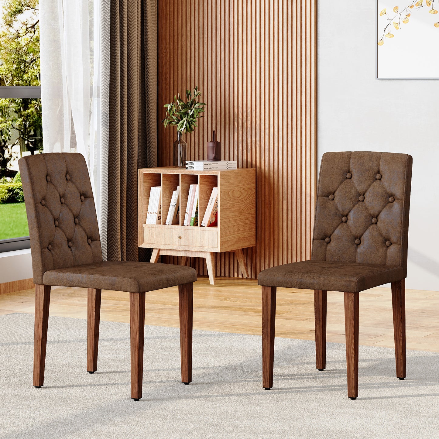 Ergonomic Dining Chair – 35" High Back Chair with Buckle Backrest & Metal Legs, Upholstered Seating
