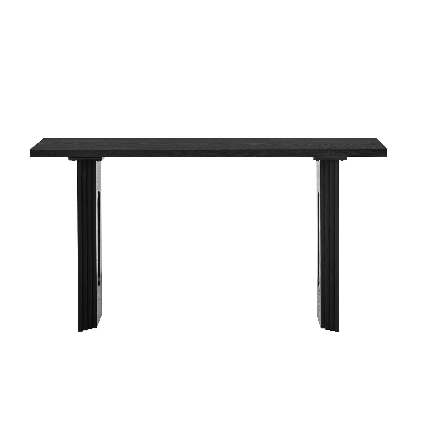 Uniquely Designed Console Table made of Fraxinus Mandschuric Solid Wood Veneer,with Distinctive Round Hollow Legs, Suitable for Foyer, Living Room, or Hallway.