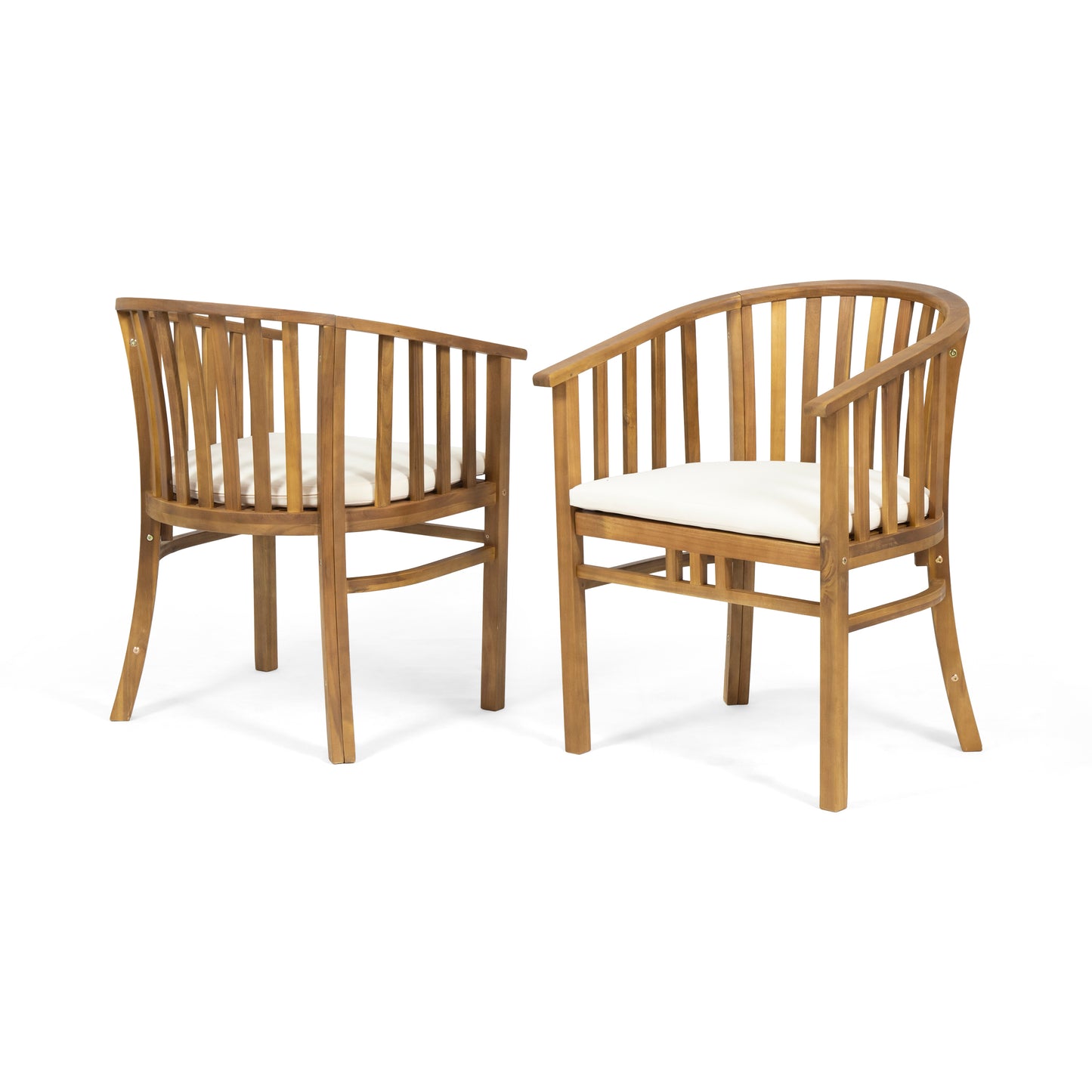 Outdoor Acacia Wood Dining Chairs with Water-Resistant Cushions – Set of 2 Patio Armchairs with Open Slat Design