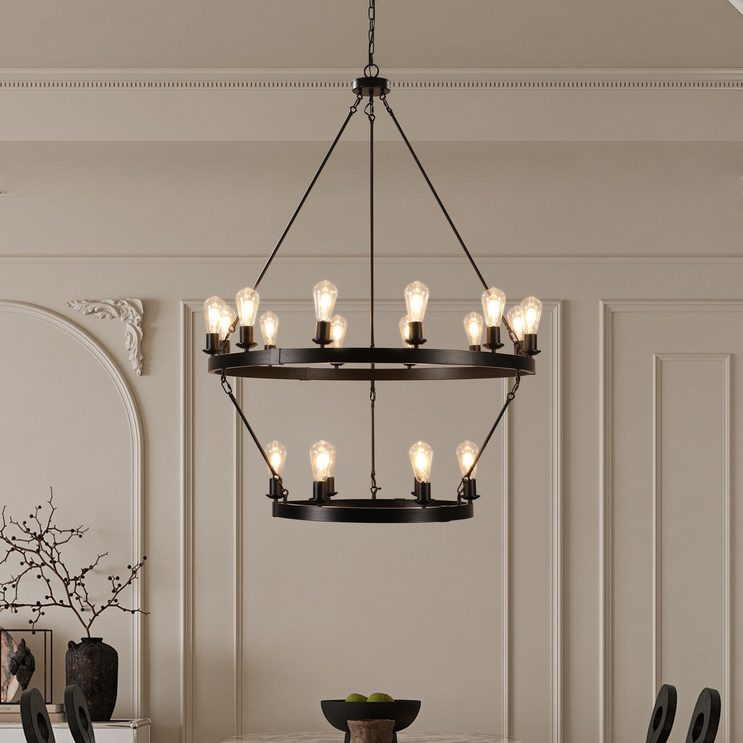 (NEW SKU:W1340P206659) Retro style Large 2-Tier circular ceiling Ironwork chandelier