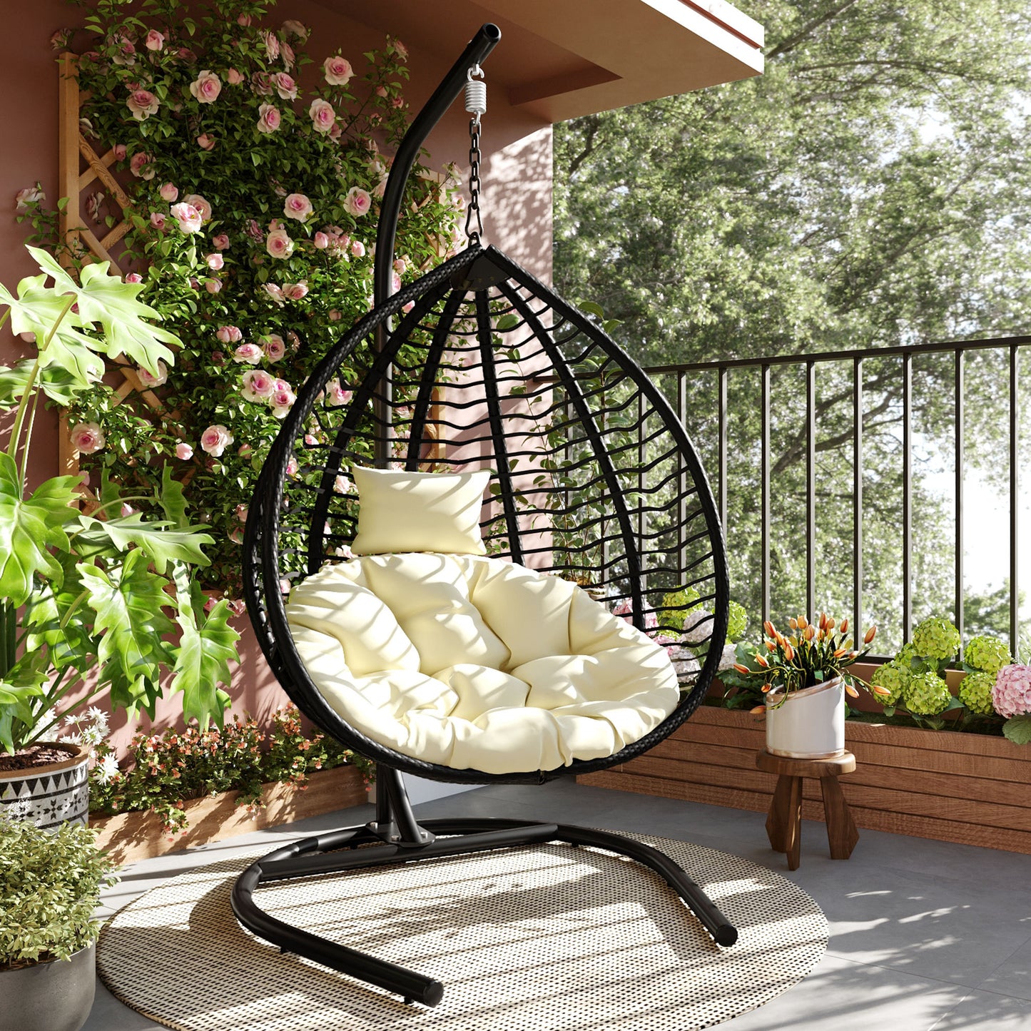Indoor Outdoor Hanging Hammock Chair with Stand, Foldable Rattan Egg Swing Chair