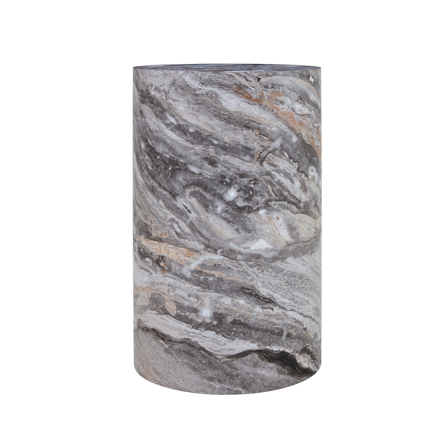 Simple Grey Marble Textured Cylindrical Coffee Table MDF Material 12-Inch Diameter x 19.7 Inch Height