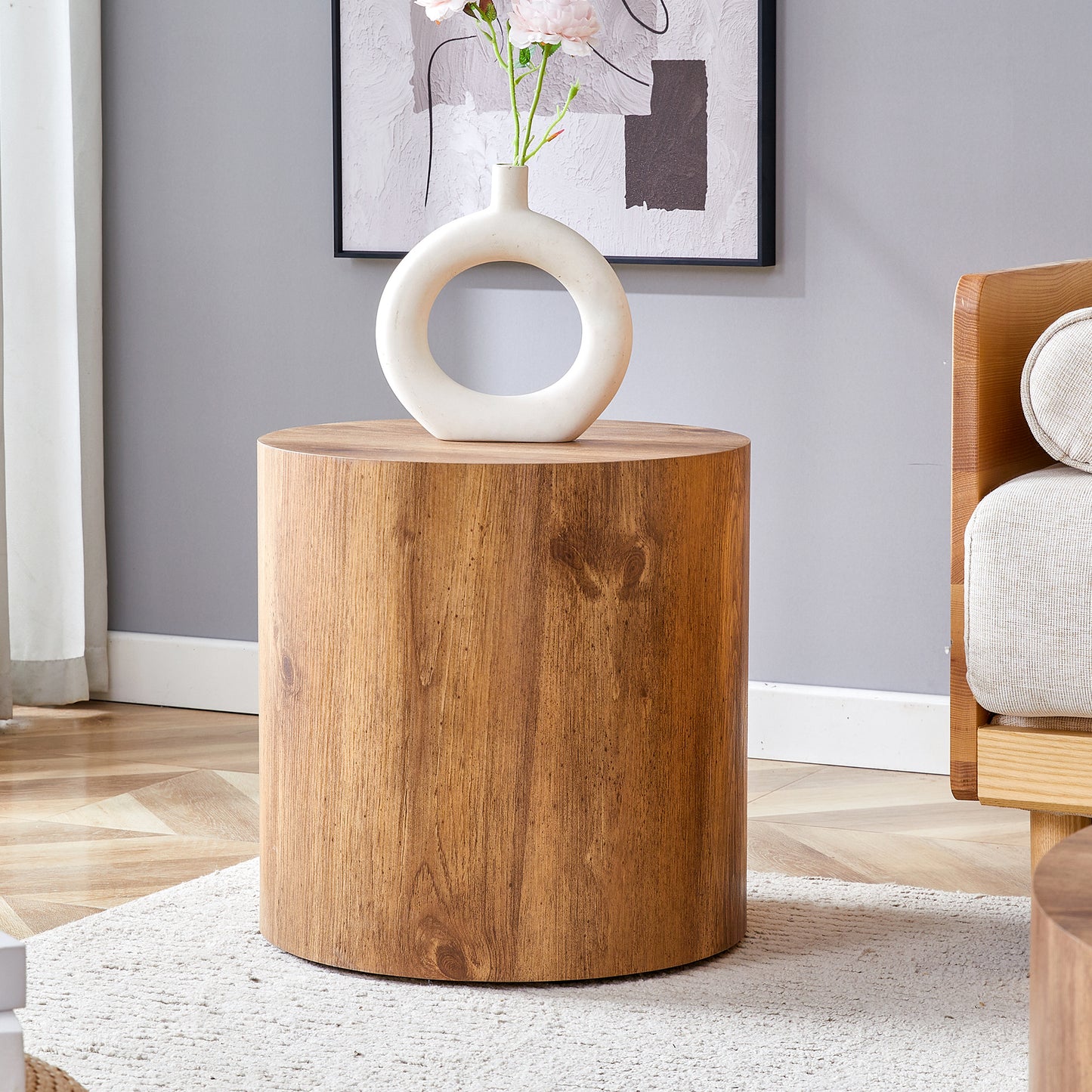 Modern Cylindrical Accent Table – Patterned Round Side Table, Decorative Coffee Table for Living Room & Bedroom