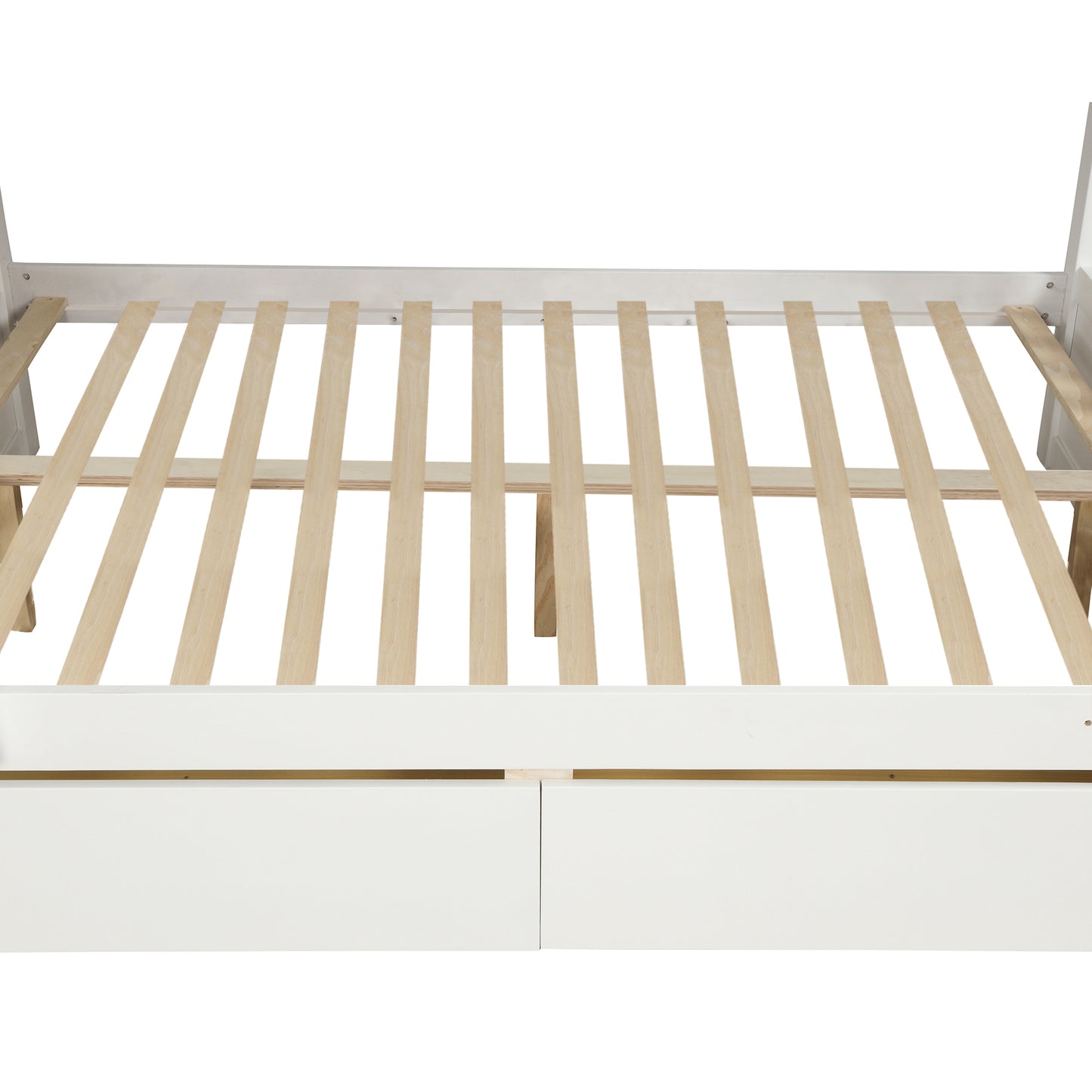 Solid Wood Twin Over Full Bunk Bed with Two Storage Drawers, White