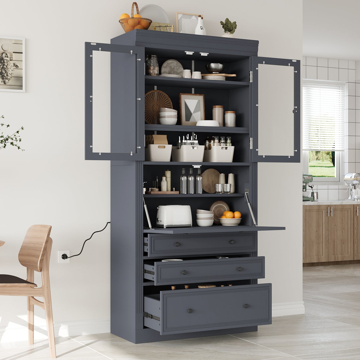 36x16.5x78inch Freestanding Kitchen Pantry Storage Cabinet,Multifunctional Cupboard with 3 Drawers,Adjustable Shelves an