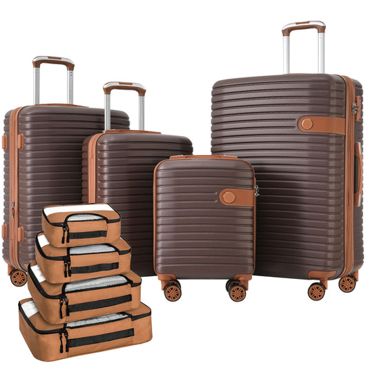 Brown 4-Piece ABS Luggage Set with TSA Lock, Expandable, Packing Cubes
