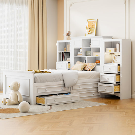 Platform Bed White Solid Wood and MDF with Storage for Bedroom and Guest Room